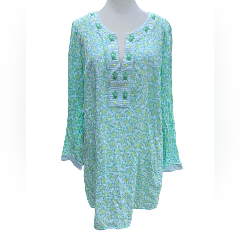 VINEYARD VINES Beaded Turtle Beach M Tunic Top Swim Cover-Up Coastal-Chic Resort